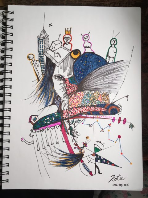 移動生活中の絵。泊めてくれた人にあげたら大喜びしてくれた。